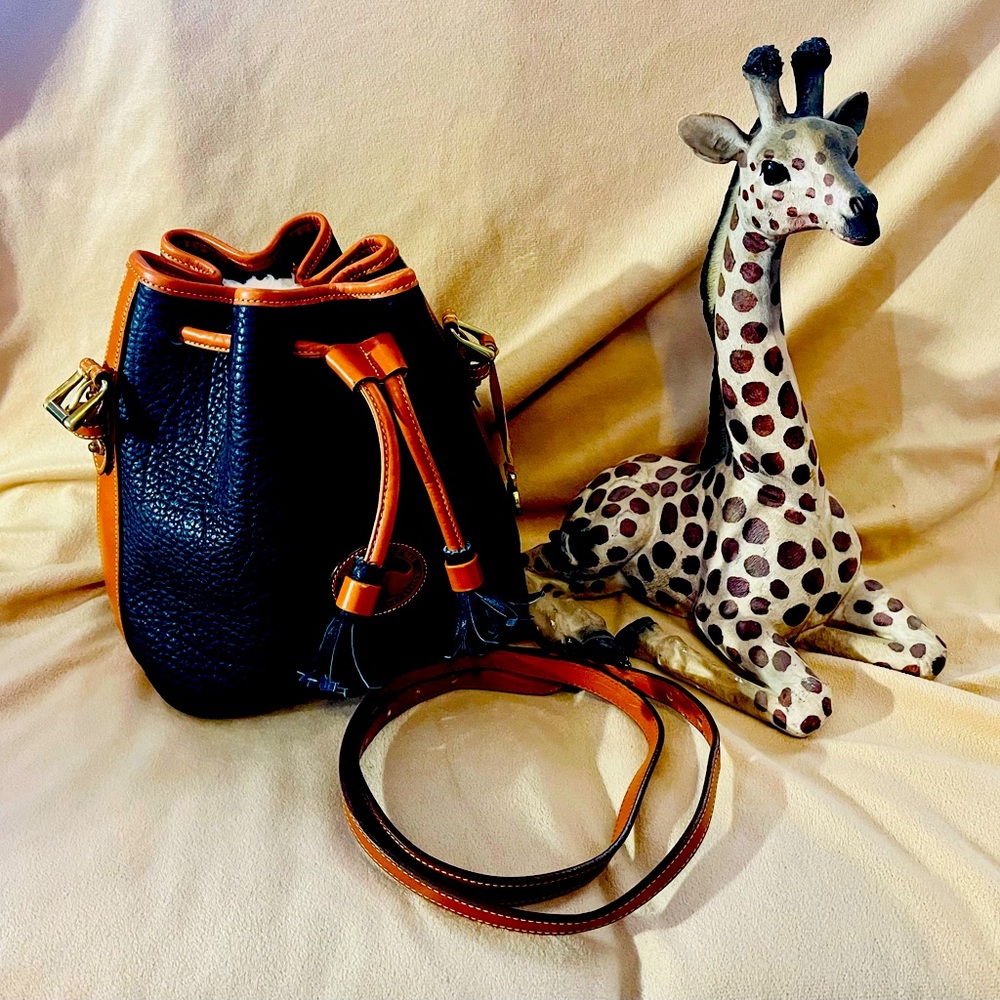 Authentic Vintage Dooney and Bourke Navy All Weather Leather Drawstring Bag